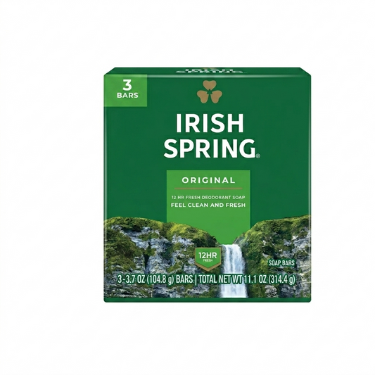 Irish Spring Original soap packaging with a scenic design on a white background