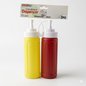 Two condiment dispensers, one yellow and one red, with a Home Rite brand package on a white background.