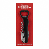 Corkscrew with knife on a red background
