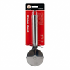 Stainless steel pizza cutter with red packaging on a white background