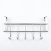 Chrome wall-mounted hook rack with multiple hooks on a white background