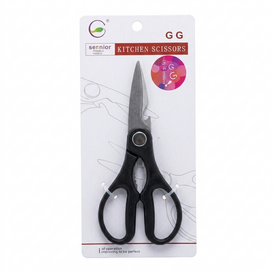 Kitchen scissors on a white background with packaging displaying the brand 'GG'.