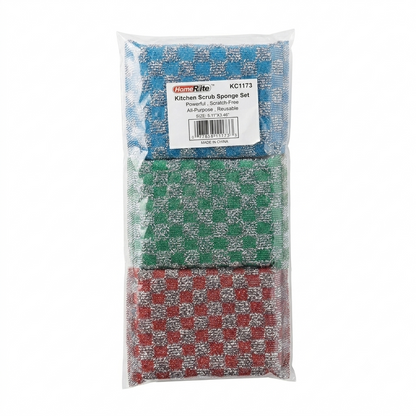 HomeRite Non-Scratch Metallic Mesh Kitchen Scrub Sponge, 3-Pack, Wholesale