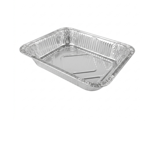 Aluminum foil food container on a white background