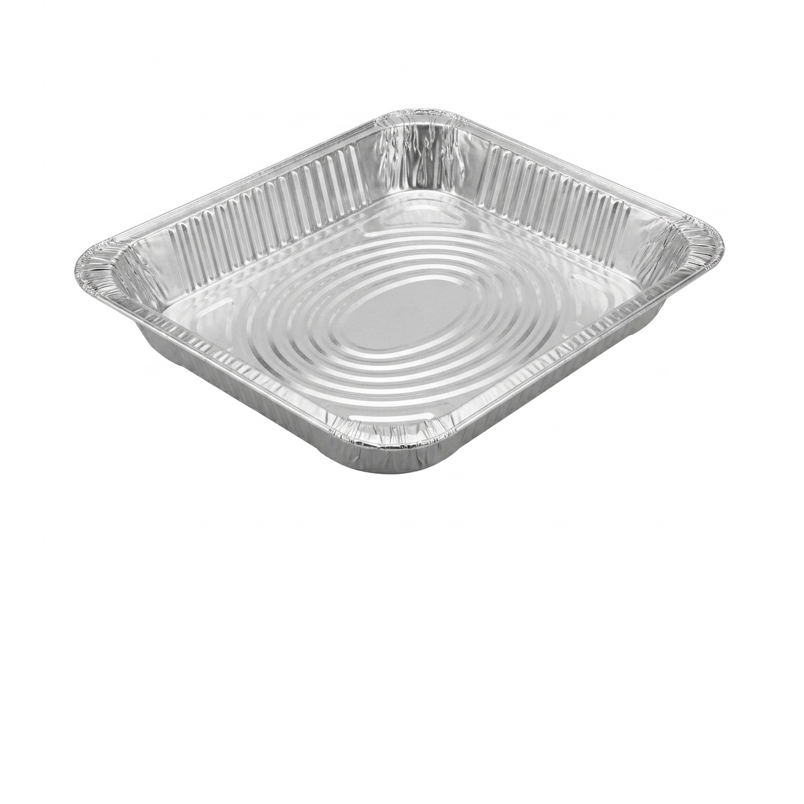 Square aluminum foil pan on a white background