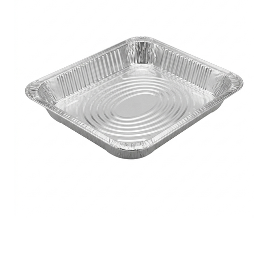 Square aluminum foil pan on a white background