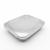half size Aluminum food container with a lid on a white background