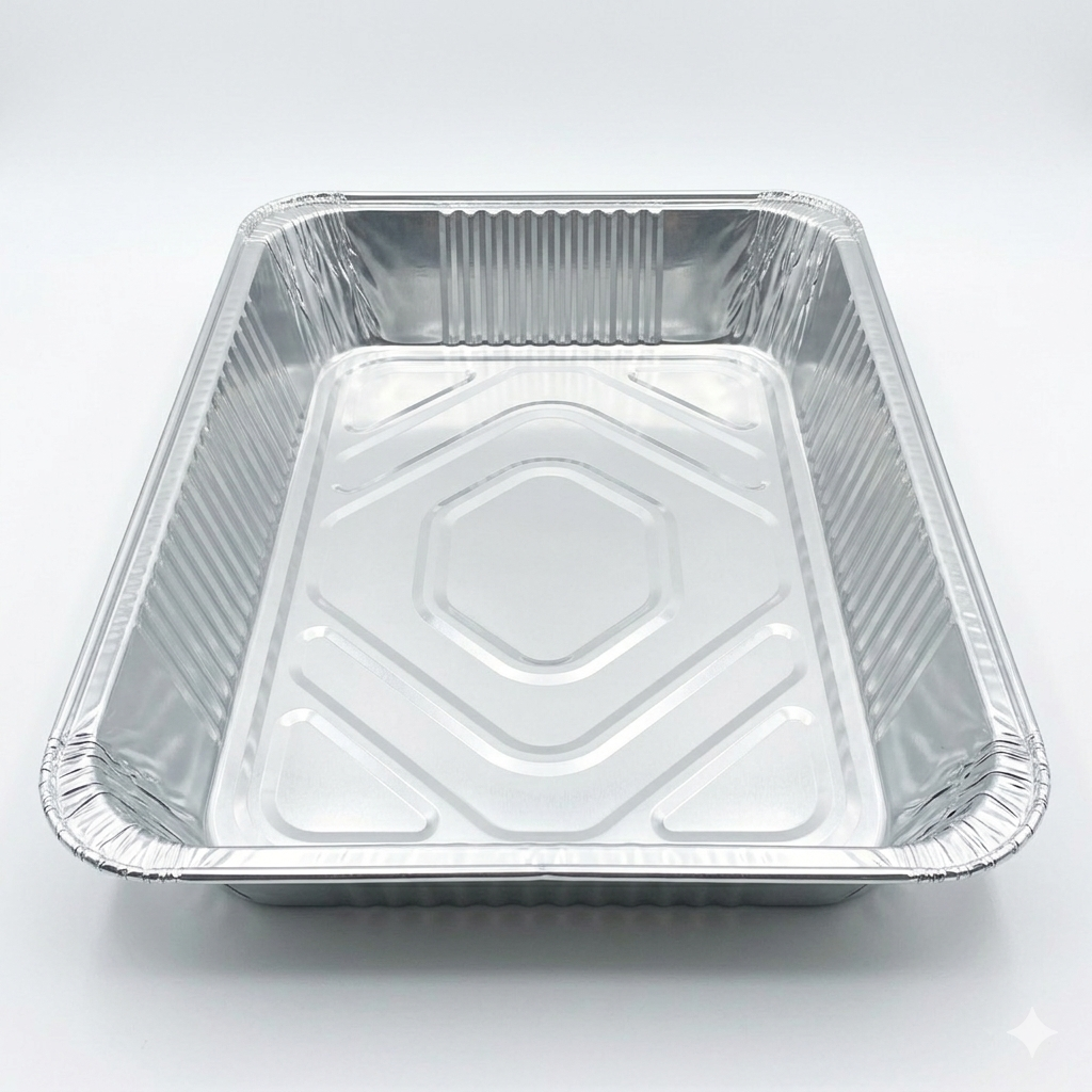 Aluminum foil food container on a white background