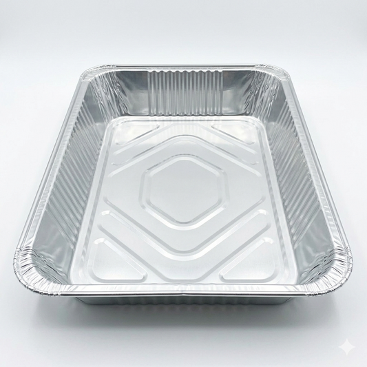 Aluminum foil food container on a white background