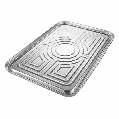 Metal tray lid with a textured surface on a white background