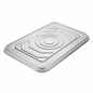 Rectangular metal tray lid with a textured surface on a white background
