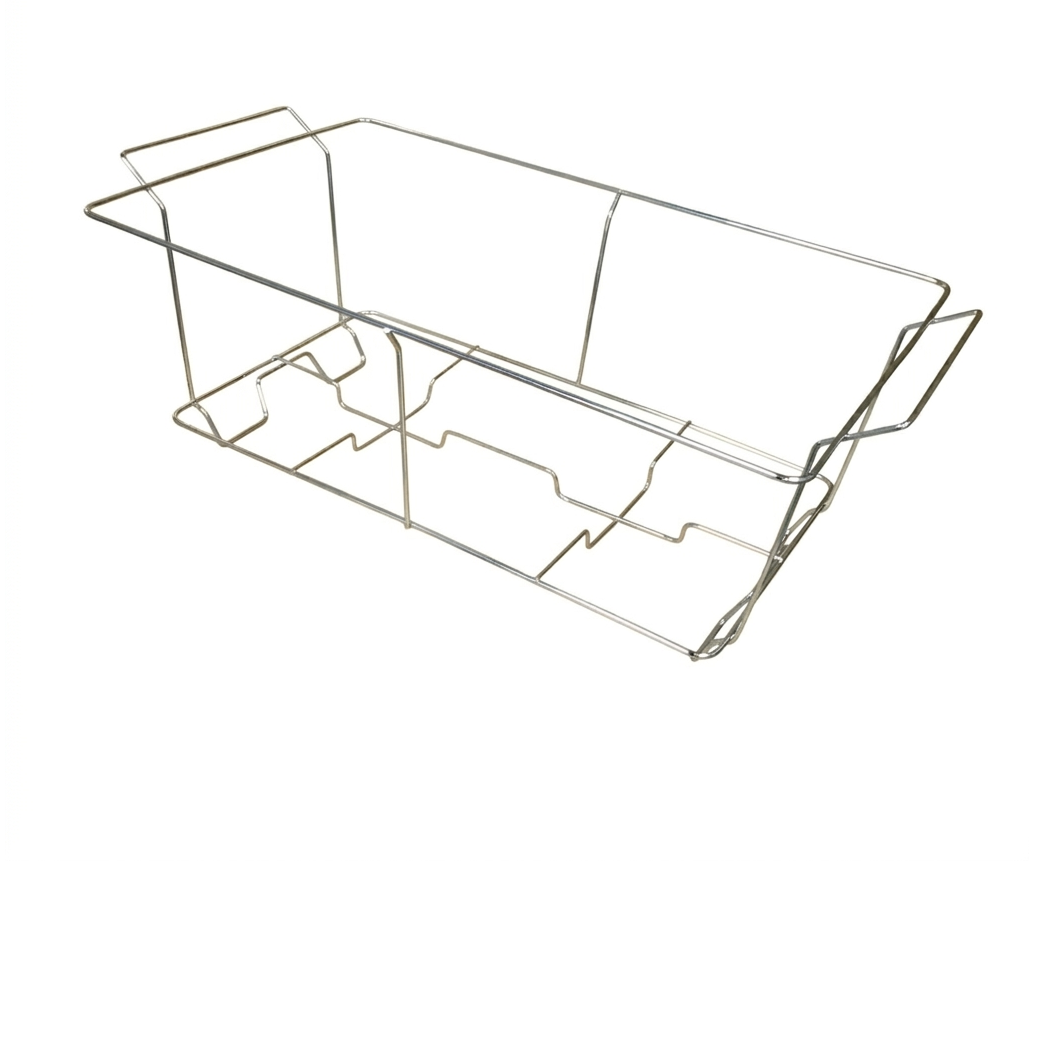 Metal chafing rack wire basket on a white background