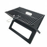 Portable grill with folding stand on a white background