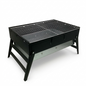 Black portable grill on a white background