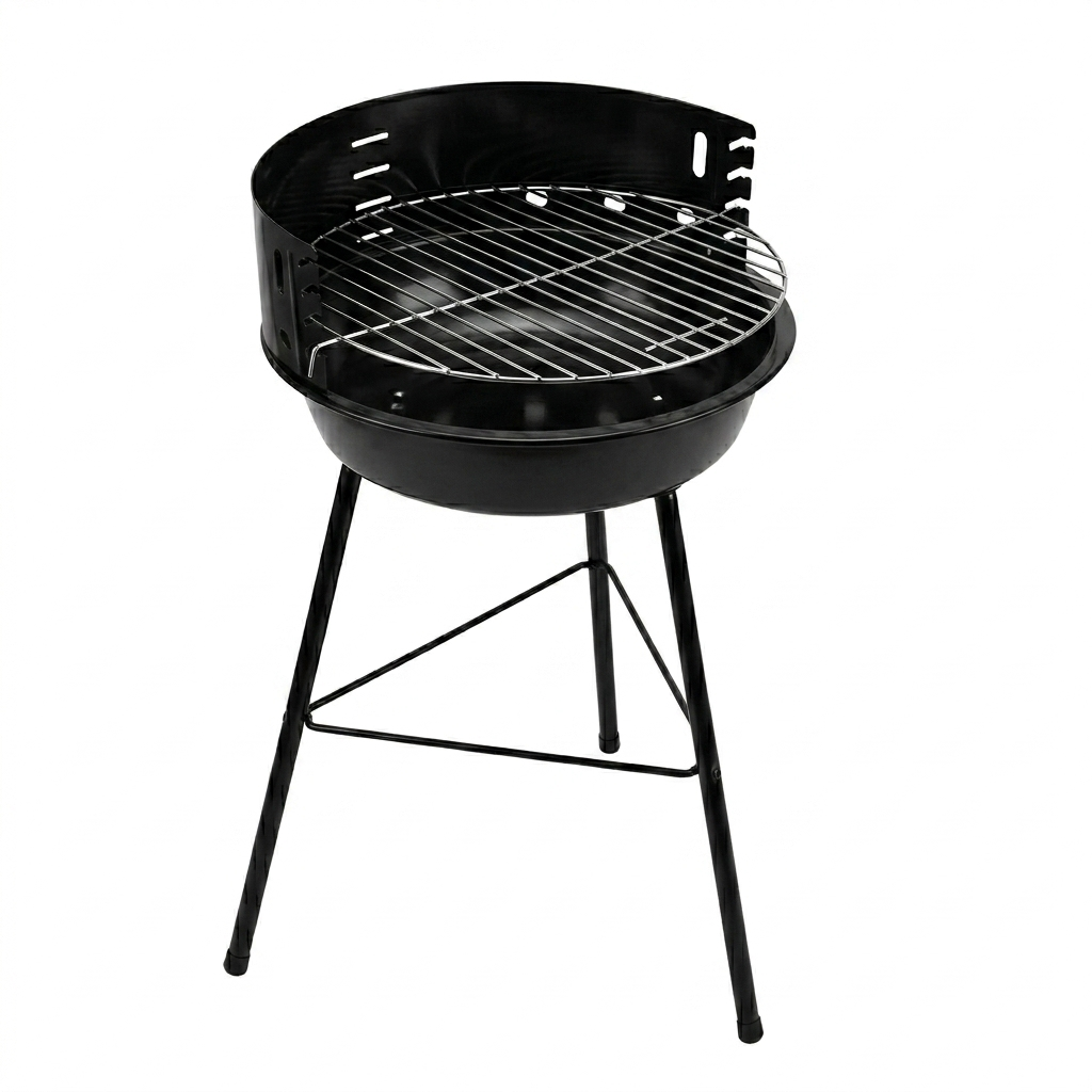 Black charcoal grill on a white background
