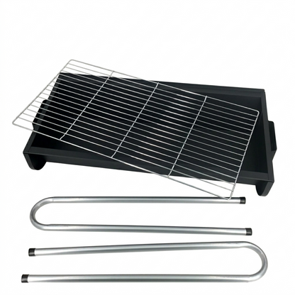 Barbecue grill with wire rack and metal legs on a white background