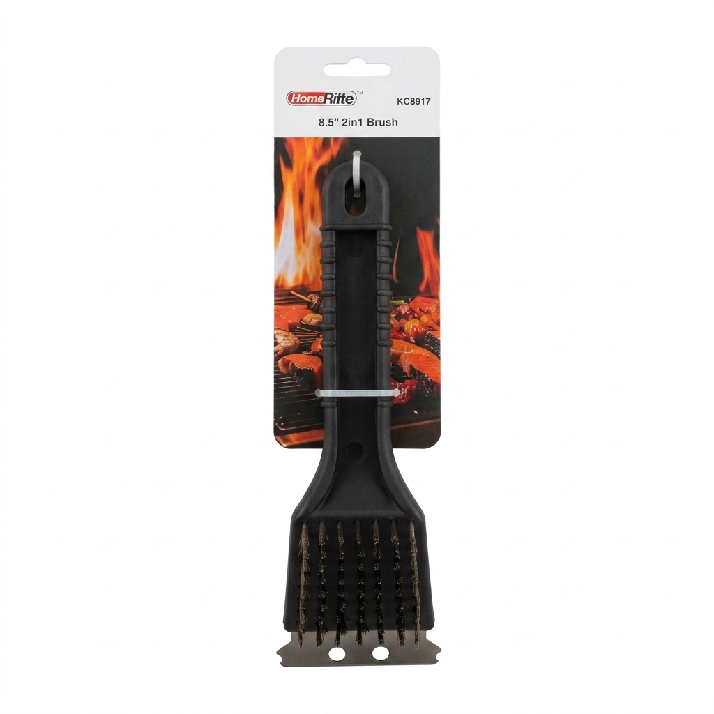 Barbecue brush with bristle head and handle on a white background