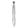 Stainless steel tongs on a white background