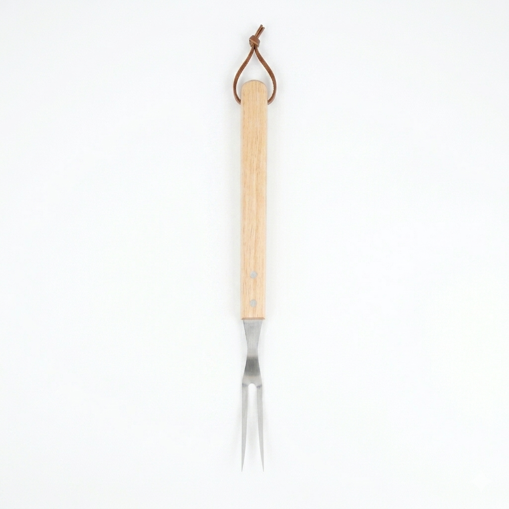 Barbecue fork with wooden handle on a white background