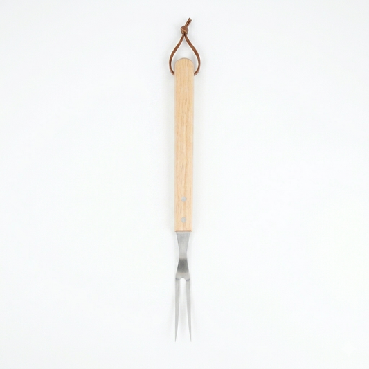 Barbecue fork with wooden handle on a white background