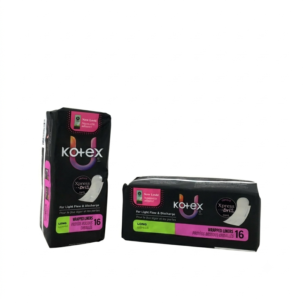 Two boxes of U by Kotex pads on a white background