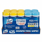 Lysol disinfecting wipes packaging with 425 wipes on a white background