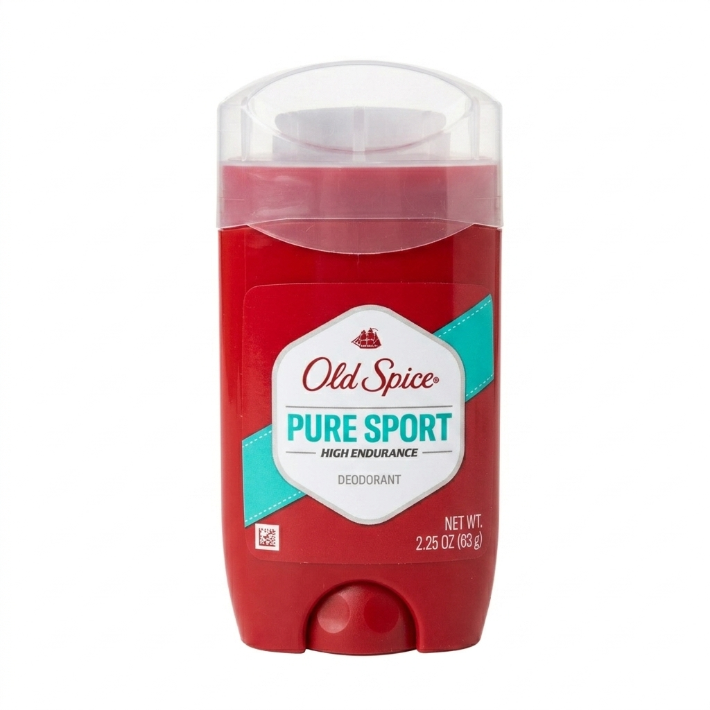 Red Old Spice Pure Sport deodorant stick on a white background
