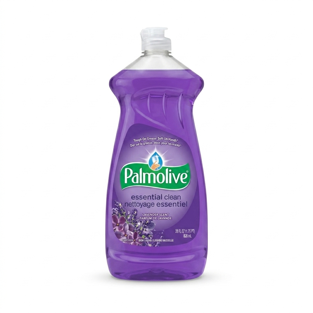 Purple Palmolive dish soap bottle on a white background