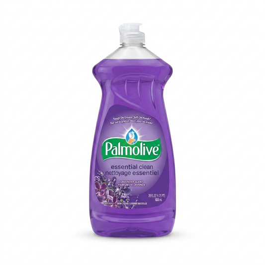 Purple Palmolive dish soap bottle on a white background
