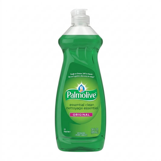 Green bottle of Palmolive dish soap on a white background
