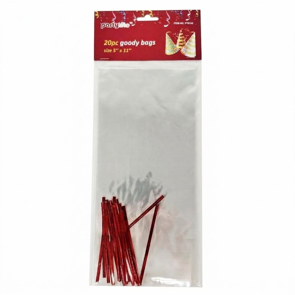 PartyRite 20-Count Clear Goody Bags, Wholesale