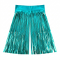 Turquoise metallic fringe backdrop on a white background