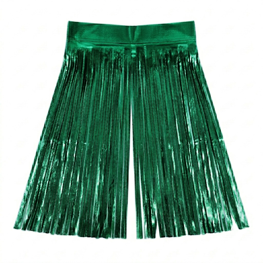 green metallic foil backdrop against a white background