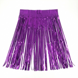Purple tinsel fringe backdrop on a white background