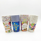 Set of colorful paper cups with 'Happy Birthday' text on a white background