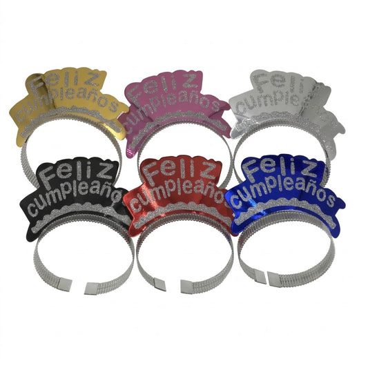 Assorted "Feliz Cumpleaños" Glitter Headband Set, Wholesale