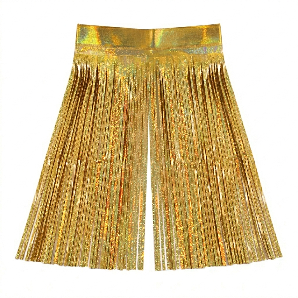 Gold fringe foil backdrop on a white background