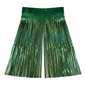 Green foil fringe backdrop with glittery texture on a white background