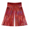 Red foil fringe curtain with a shiny texture on a white background