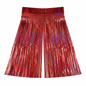 Red foil fringe curtain with a shiny texture on a white background