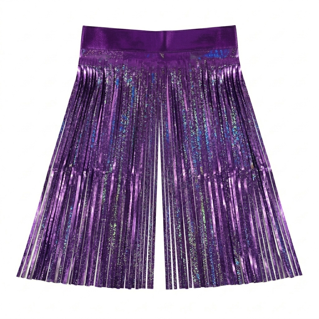 Purple metallic foil fringe backdrop with a shiny texture on a white background