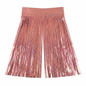 Rose gold glitter fringe curtain backdrop on a white background