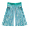 Turquoise fringe curtain backdrop with a green waistband on a white background