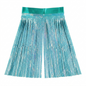 Turquoise fringe curtain backdrop with a green waistband on a white background