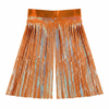 Orange fringe backdrop with metallic accents on a white background