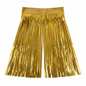 Gold metallic fringe backdrop on a white background