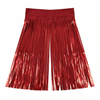 Red metallic foil fringe backdrop on a white background
