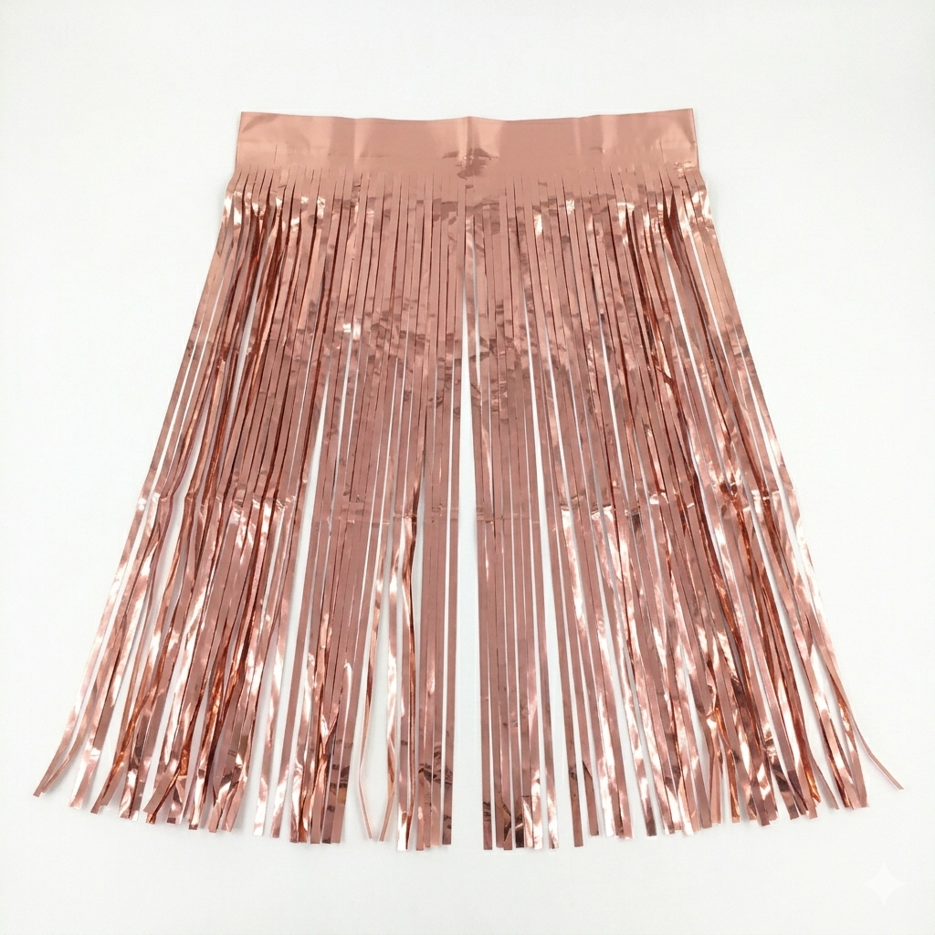Rose gold fringe skirt on a white background