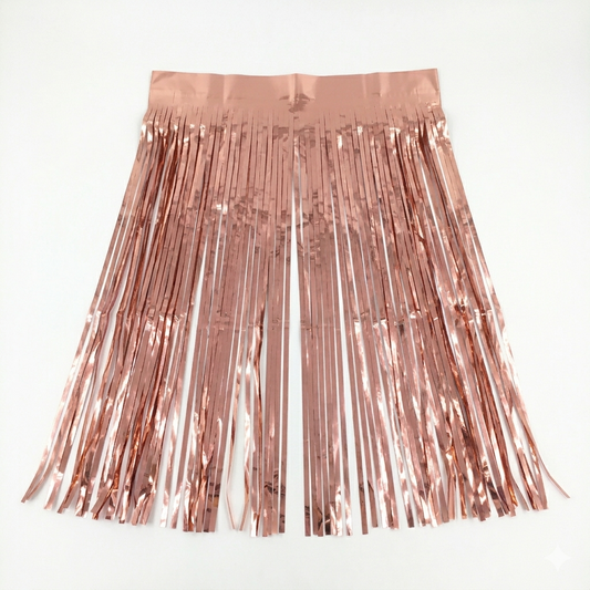 Rose gold fringe skirt on a white background