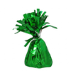 Green foil balloon weight on a white background